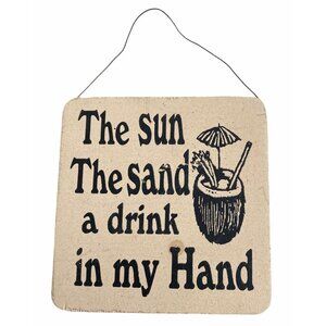 Vtg Primitif Wood Sign Box ~ Sun Sand Drink Beach Bar Cottage Poolhouse Patio